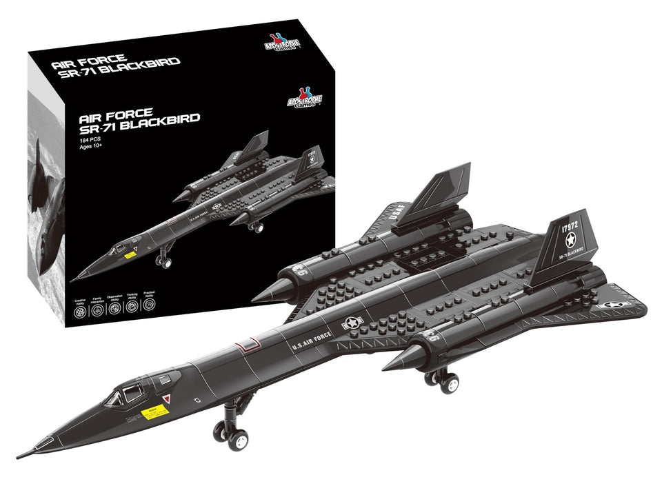 Apostrophe Games SR-71 Blackbird jet building blocks for creative construction and family fun.