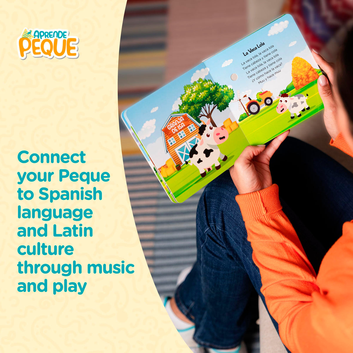 Six beloved songs support singing, rhythm, and early vocabulary in Spanish.
