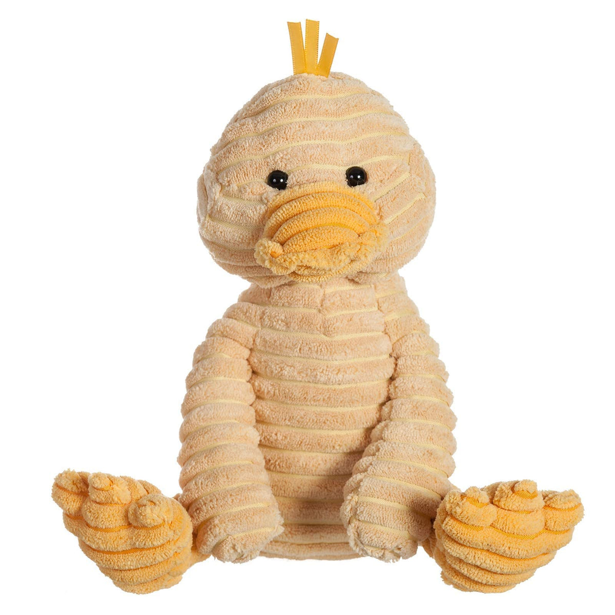 Apricot Lamb corduroy duck plush, front view, perfect cuddle buddy for kids.