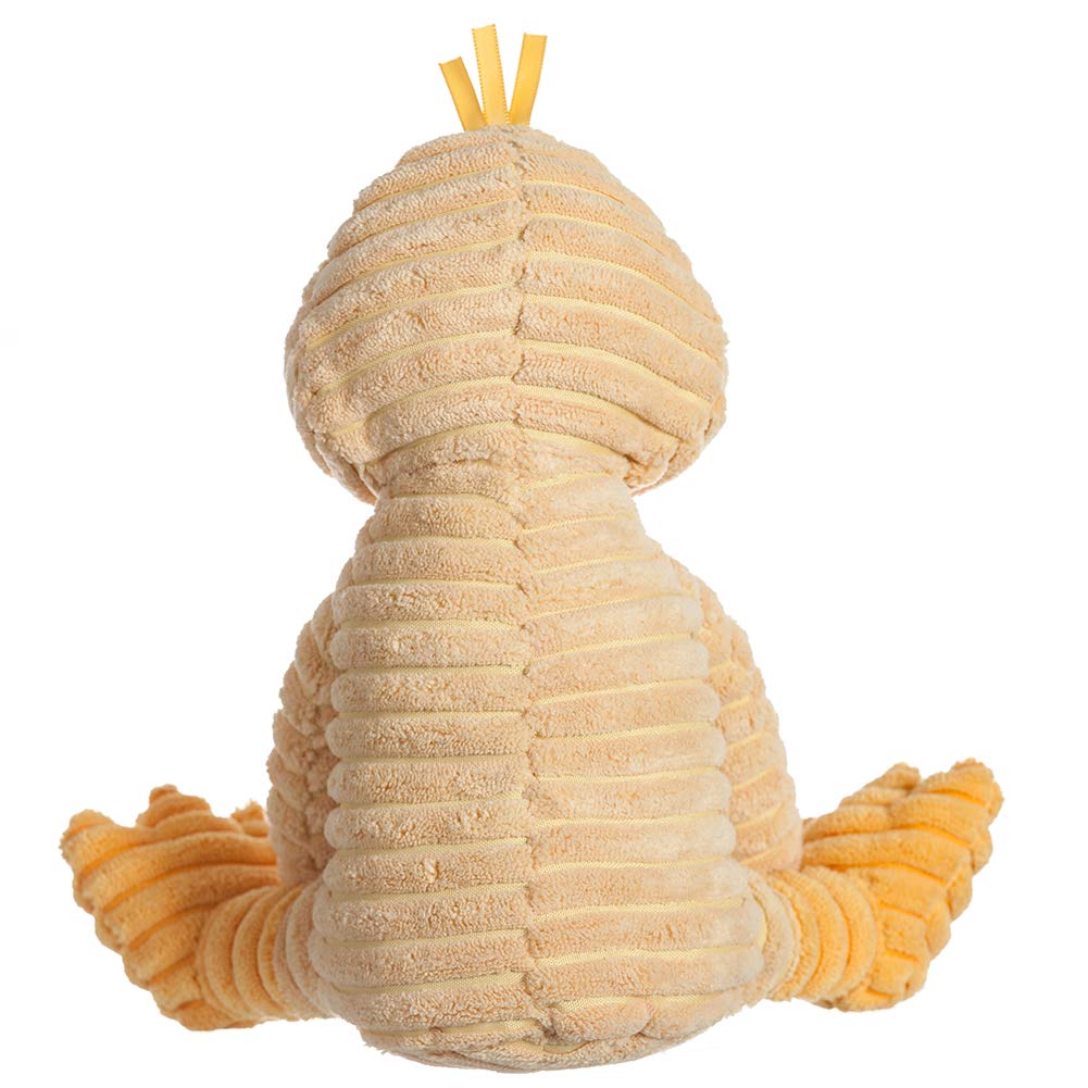 Apricot Lamb corduroy duck plush, in a baby's hands, safe and huggable.