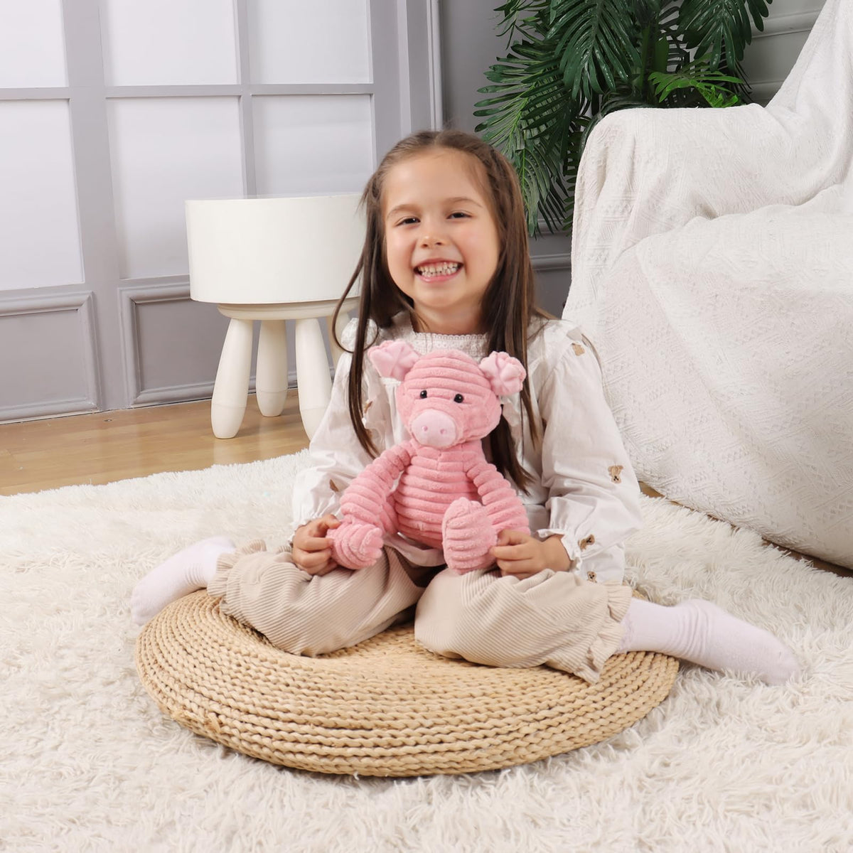 Apricot Lamb corduroy pig 9in huggable size for cozy moments.