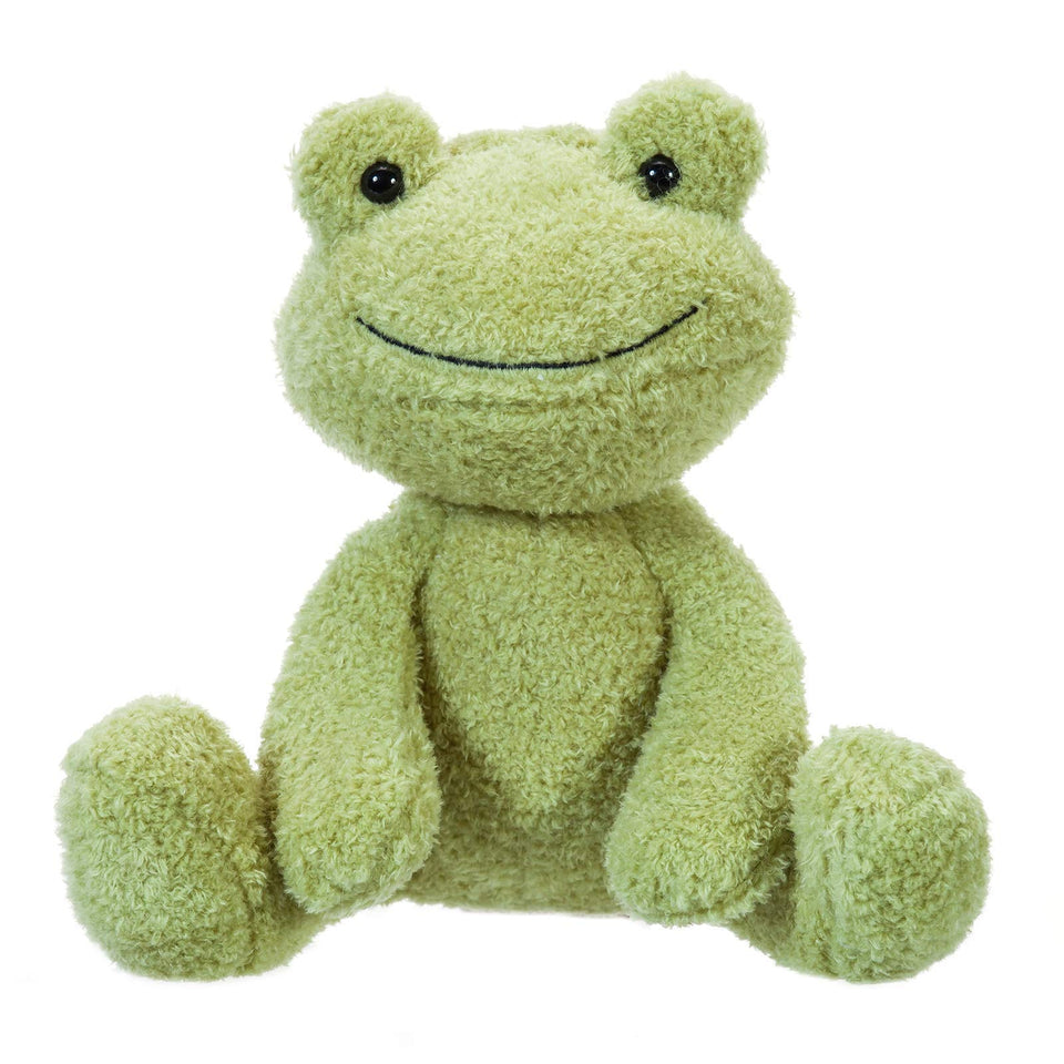 Apricot Lamb green frog front view with soft plush for comforting hugs.