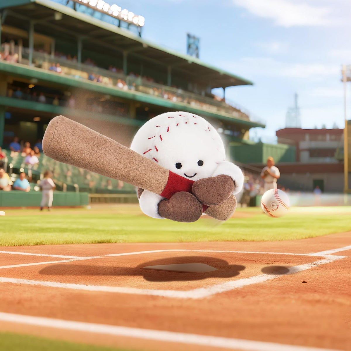 Apricot Lamb Happy Baseball in hand, portable companion for outings.
