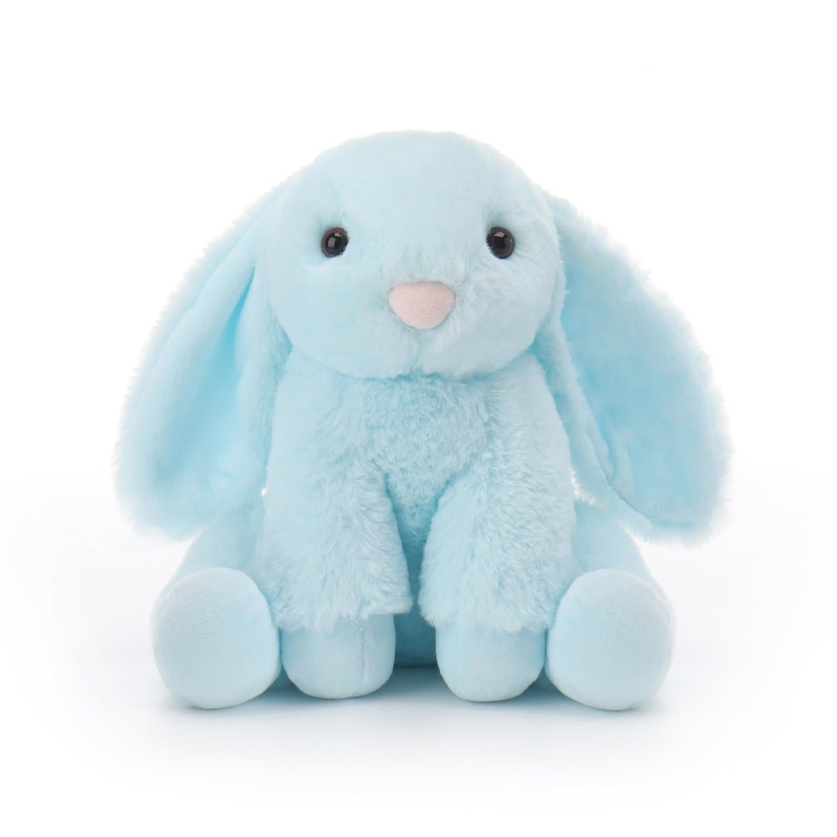 Apricot Lamb light blue bunny plush, front view, ideal for comforting hugs.