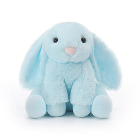Apricot Lamb light blue bunny plush, front view, ideal for comforting hugs.