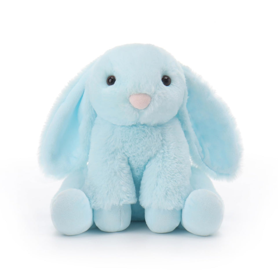 Apricot Lamb light blue bunny plush, front view, ideal for comforting hugs.