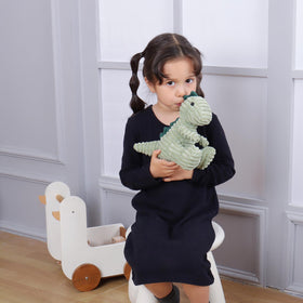 Apricot Lamb Matcha Dino plush back view; durable stitching supports lasting play