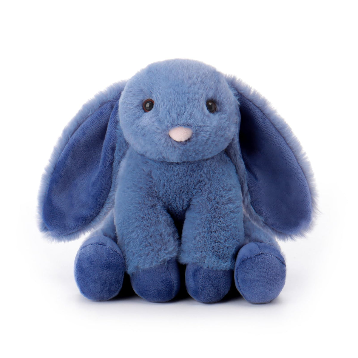 Apricot Lamb navy blue bunny 8in front view for cuddly grip.