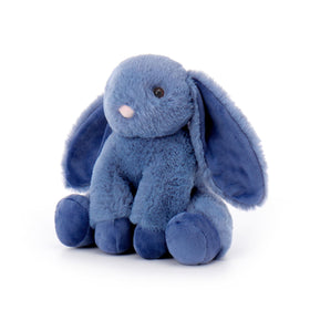 Apricot Lamb navy blue bunny fluffy ears close-up for tactile softness.