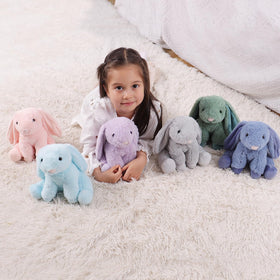 Apricot Lamb navy blue bunny pose-hugging for cozy moments.