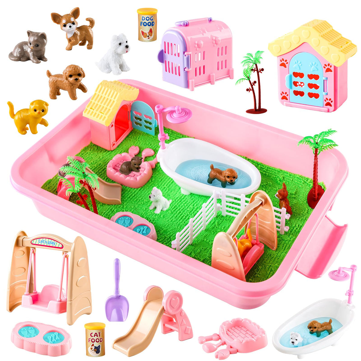 Aprilwolf 21-pcs pet sensory bin for imaginative play and fine motor skills.