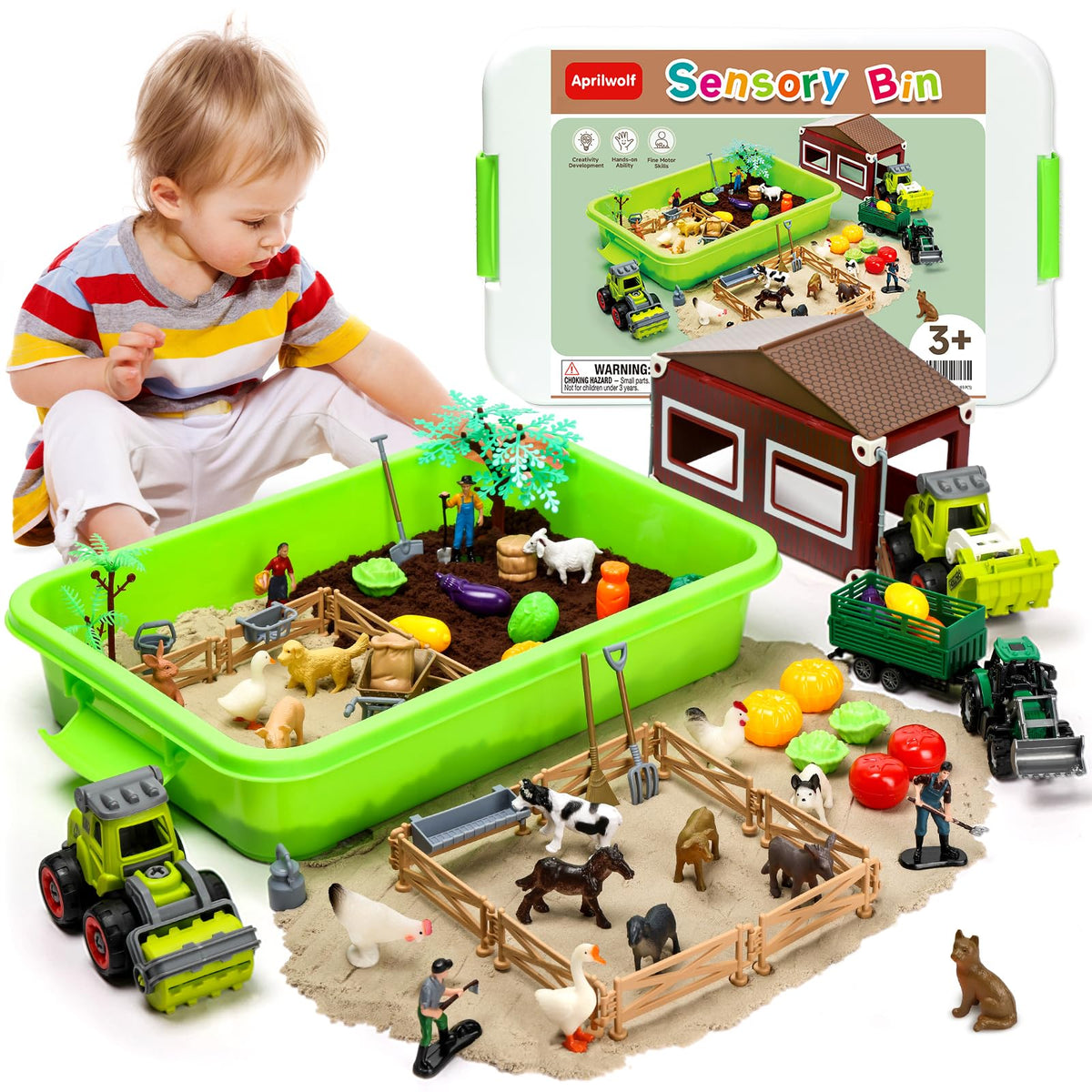 Aprilwolf farm sensory bin set with sand for imaginative indoor play