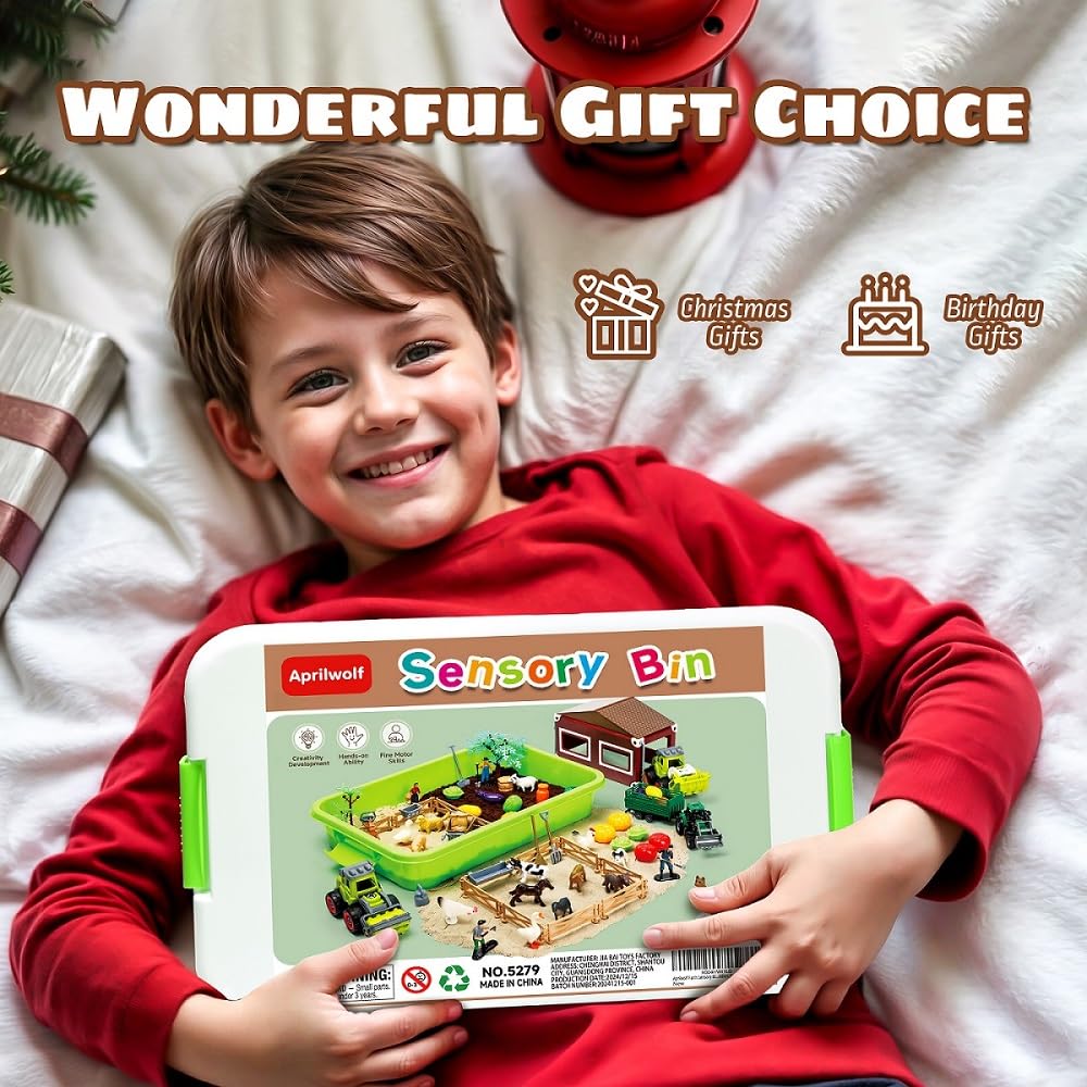 Aprilwolf gift-ready farm set for kids ages 3 to 7