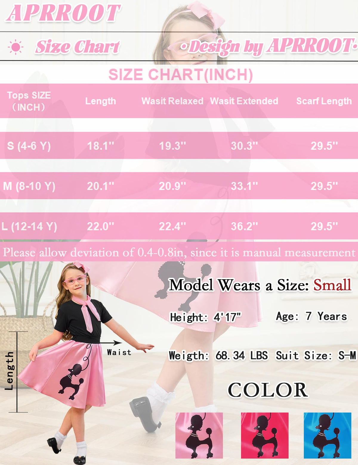 APRROOT girls 50s themed party outfit, ready for Halloween or school plays.