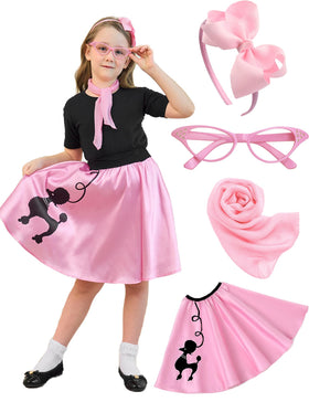 APRROOT poodle skirt set front view in pink for 4-6Y, ideal for Halloween.