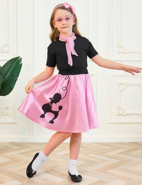 APRROOT poodle skirt set headband and glasses close-up for retro look.