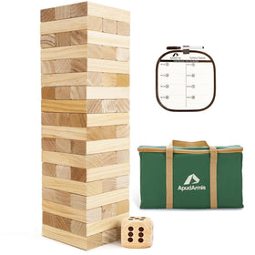 ApudArmis Giant Tumble Tower 54-piece set for backyard family fun.