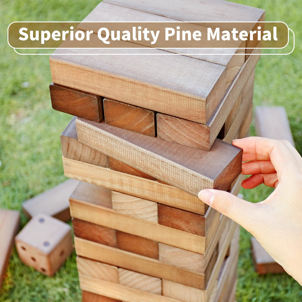 ApudArmis pinewood blocks close-up highlighting durable, non-toxic construction for safe fun.