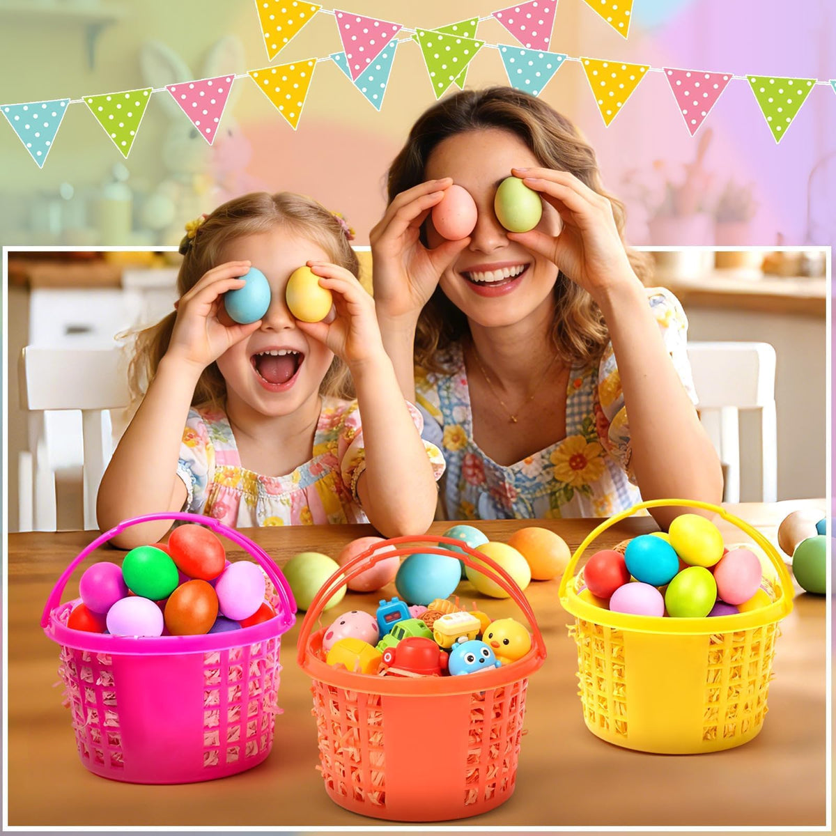 APUDWN Easter egg hunt setup using baskets speeds decoration and play