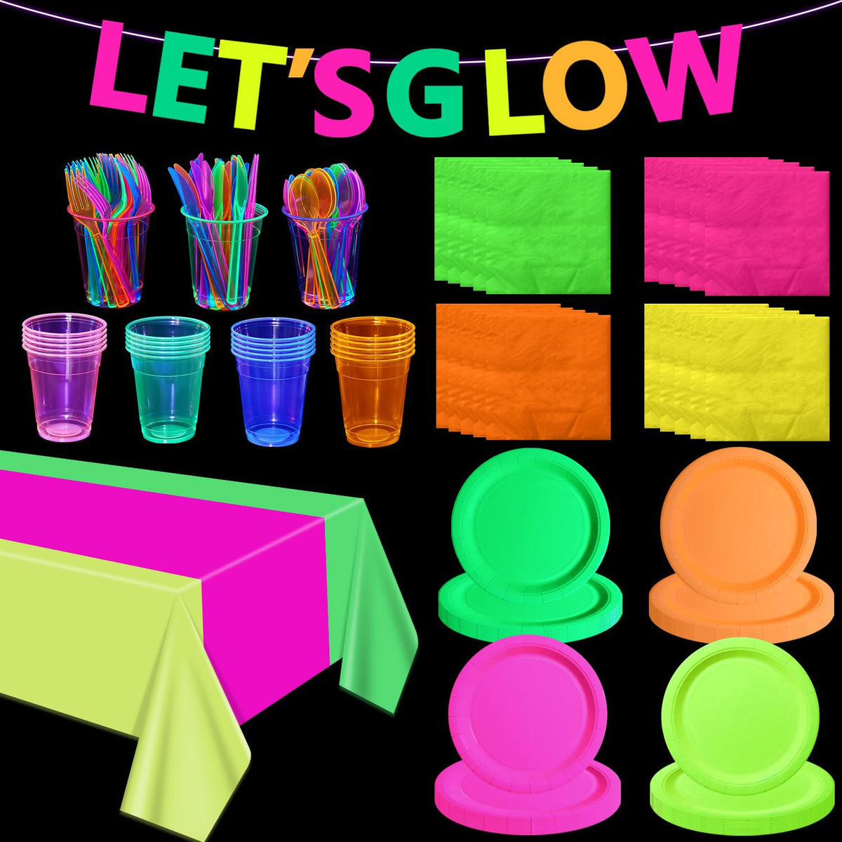 APUXXJUPA neon plates 9in add vibrant color to glow parties