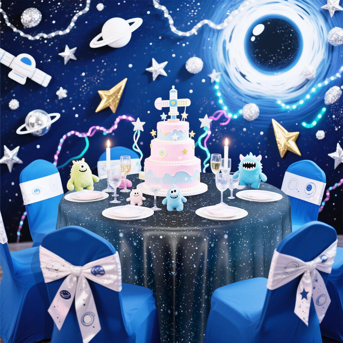 APUXXJUPA space-theme party decor suitable for birthdays and baby showers.