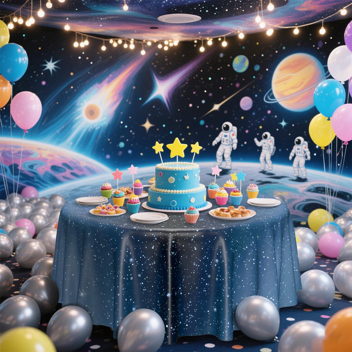 APUXXJUPA waterproof plastic material protects tables during celebrations.