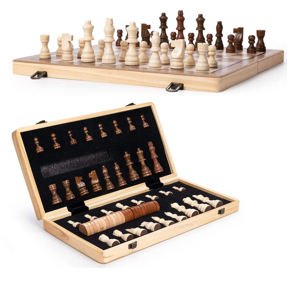 APYR AOMA 15inch wooden chess set folding board for compact travel storage.