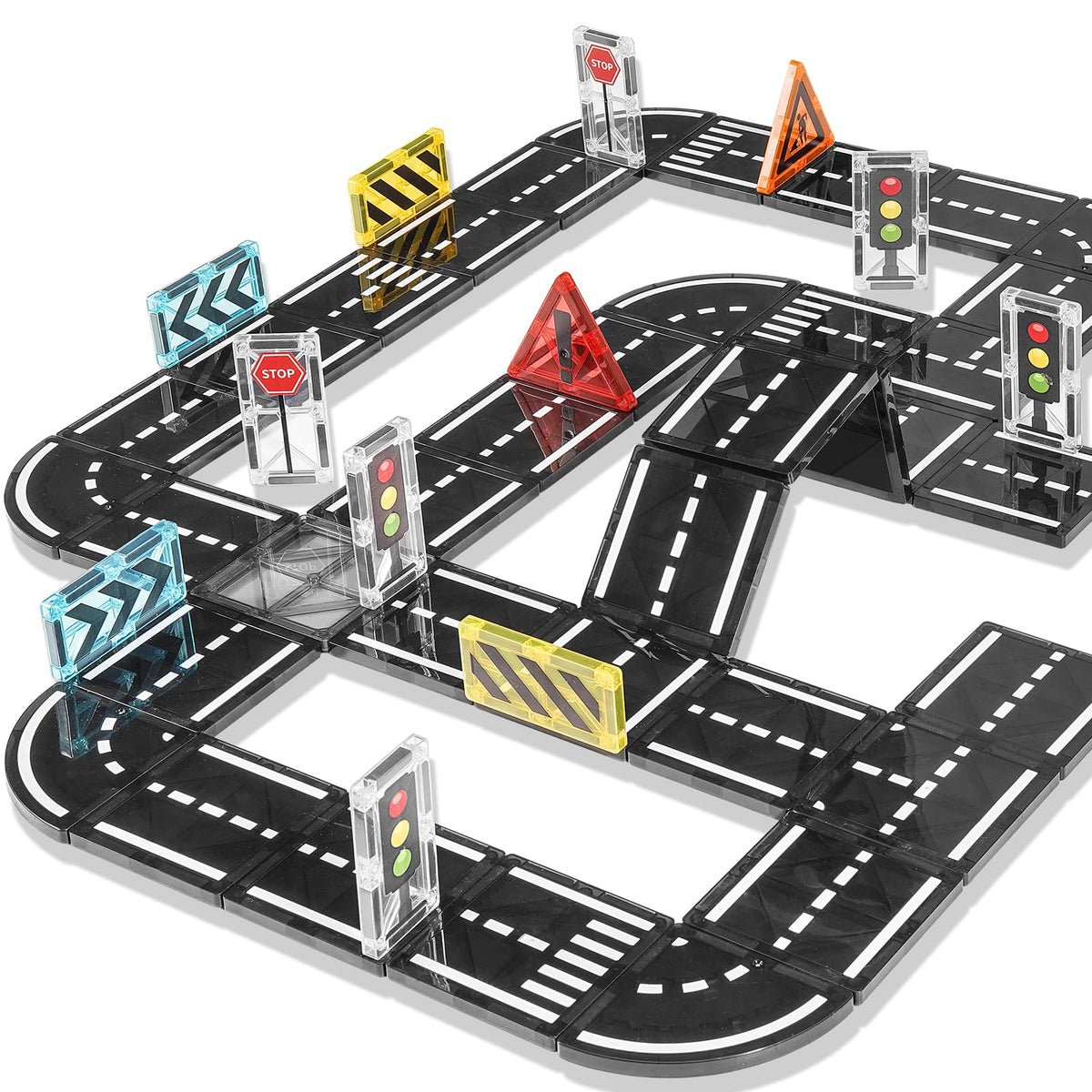 APYR AOMA magnetic tiles road expansion 48 pcs enables endless road-building play and creativity.