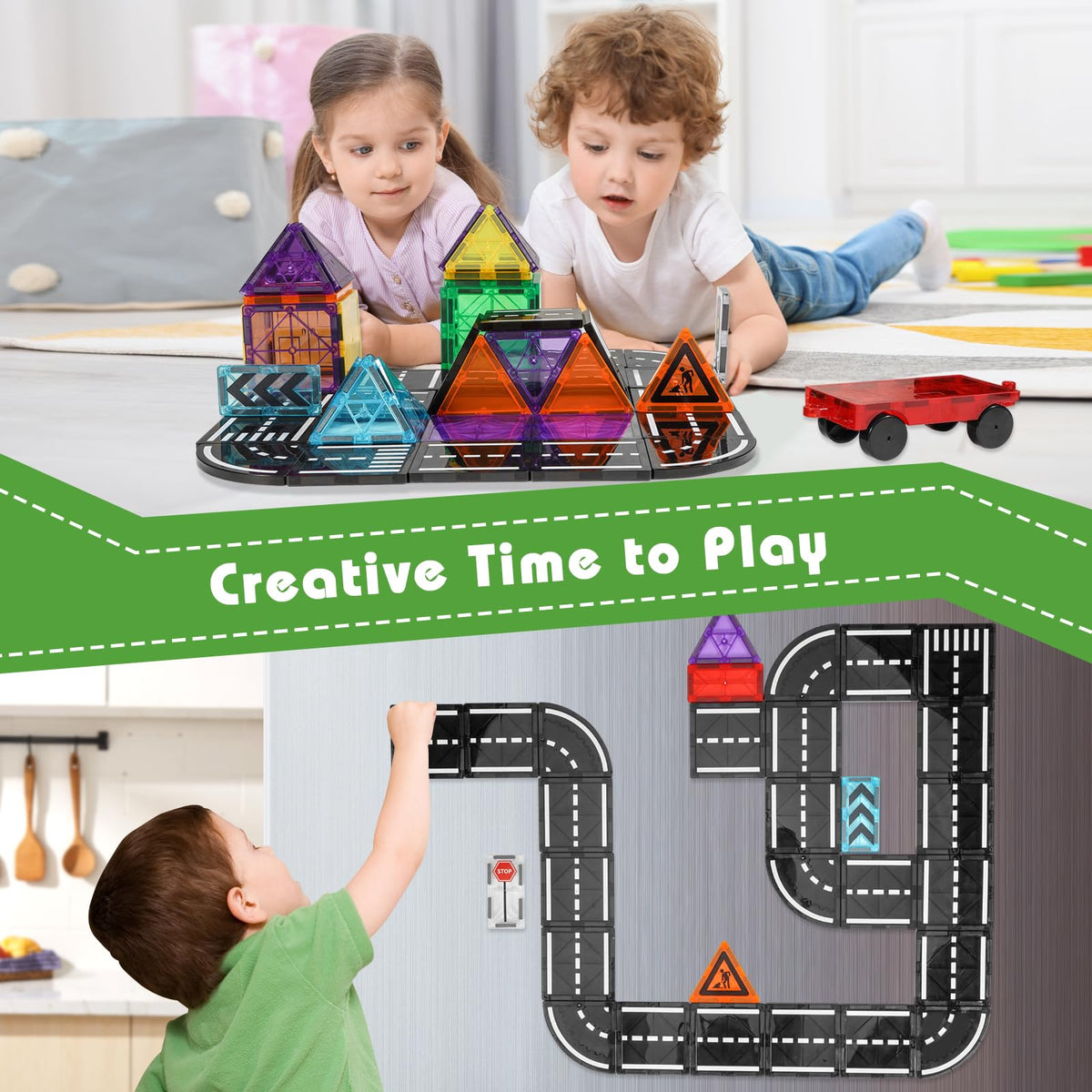 APYR AOMA magnetic tiles road magnets inspire imaginative construction and collaborative play.