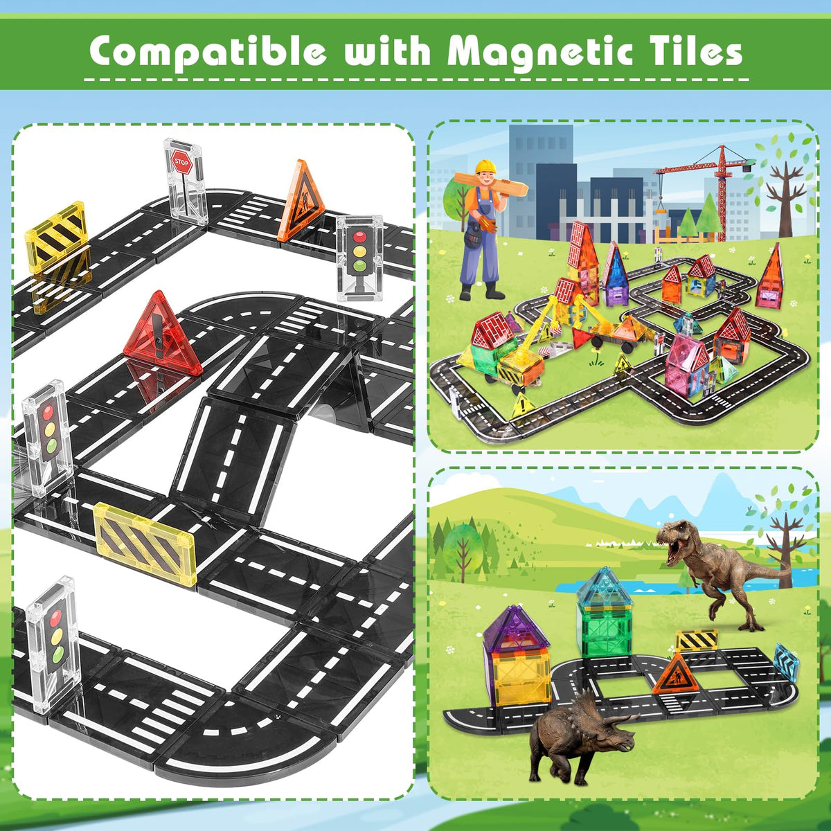 APYR AOMA magnetic tiles road structure example demonstrates tall builds with strong magnets.