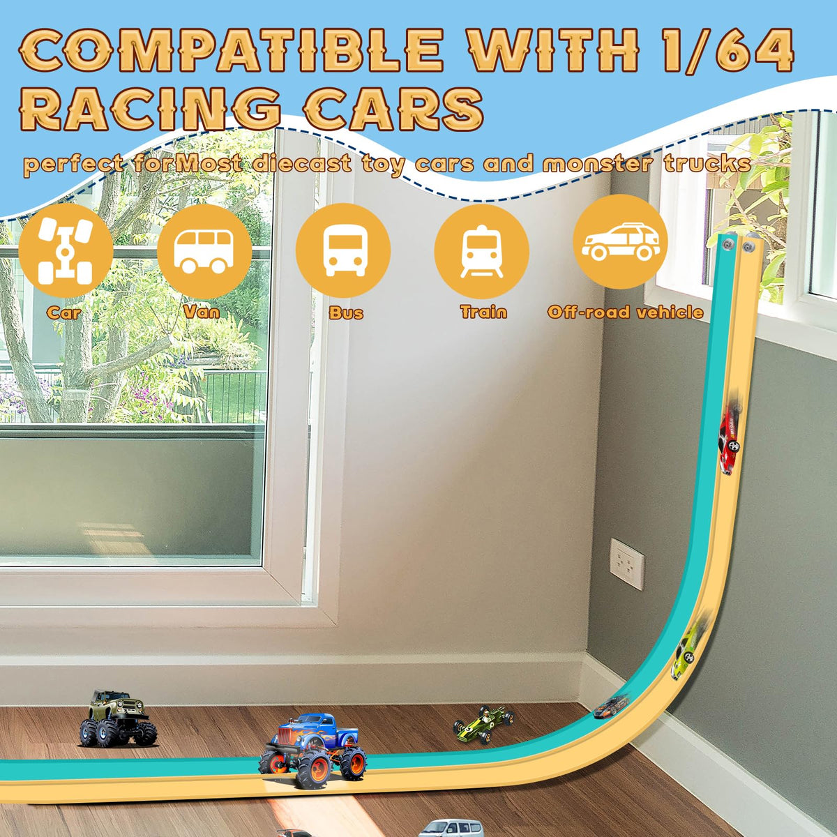 AQFR diecast 1/64 cars compatible track works with popular mini racers.
