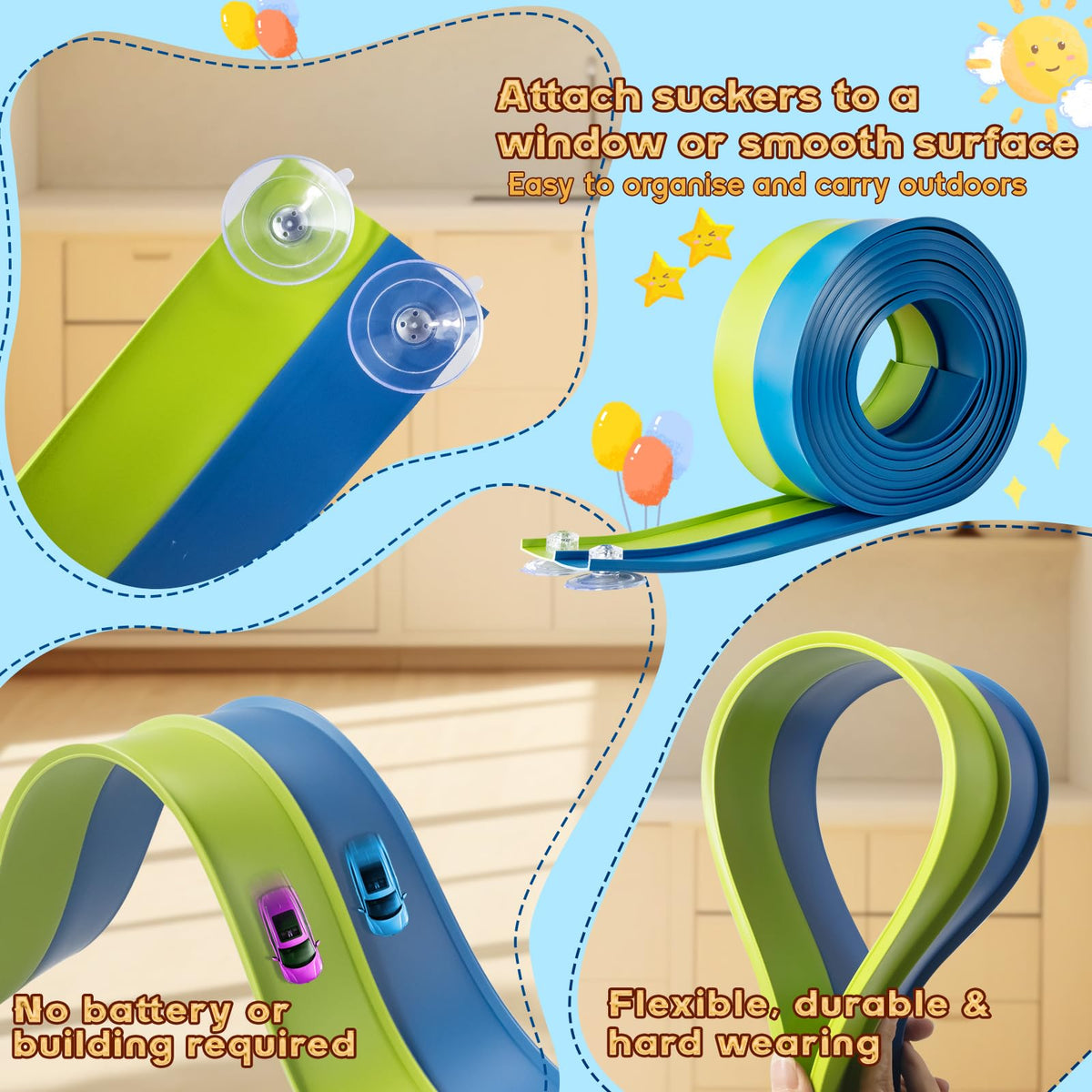 AQFR Flex Tracks adhere to smooth surfaces for on-the-go setups.
