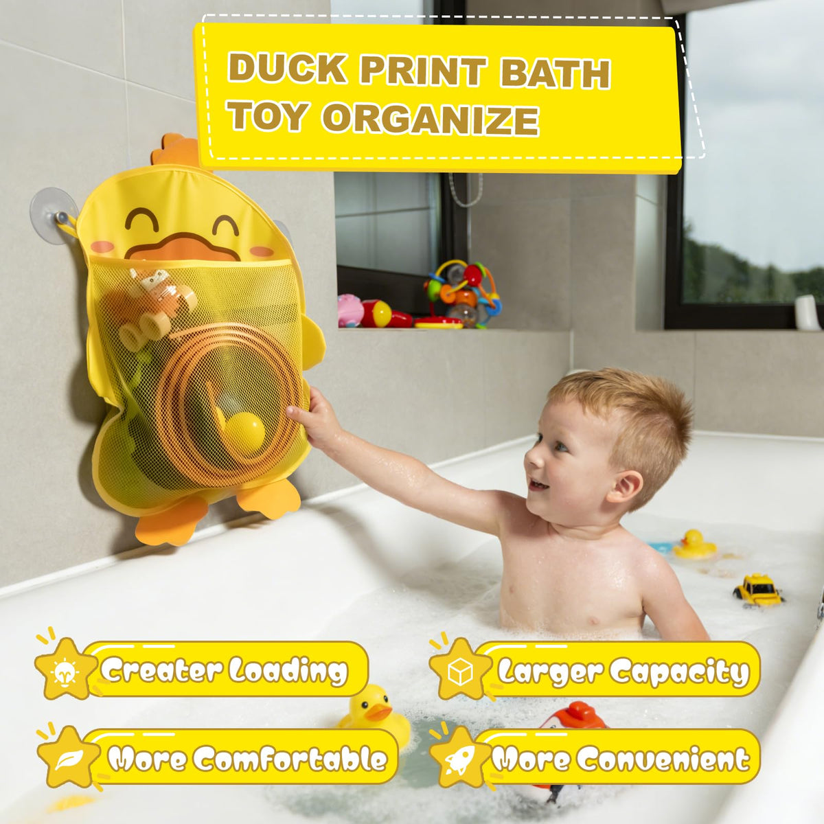 AQFR Race Car bath toy set mesh storage bag drains quickly after use.