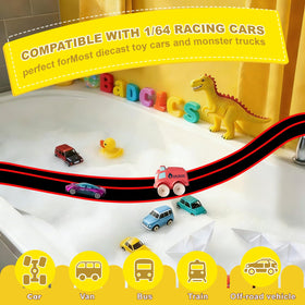 AQFR Race Car bath toy set suction cups secure to smooth surfaces.