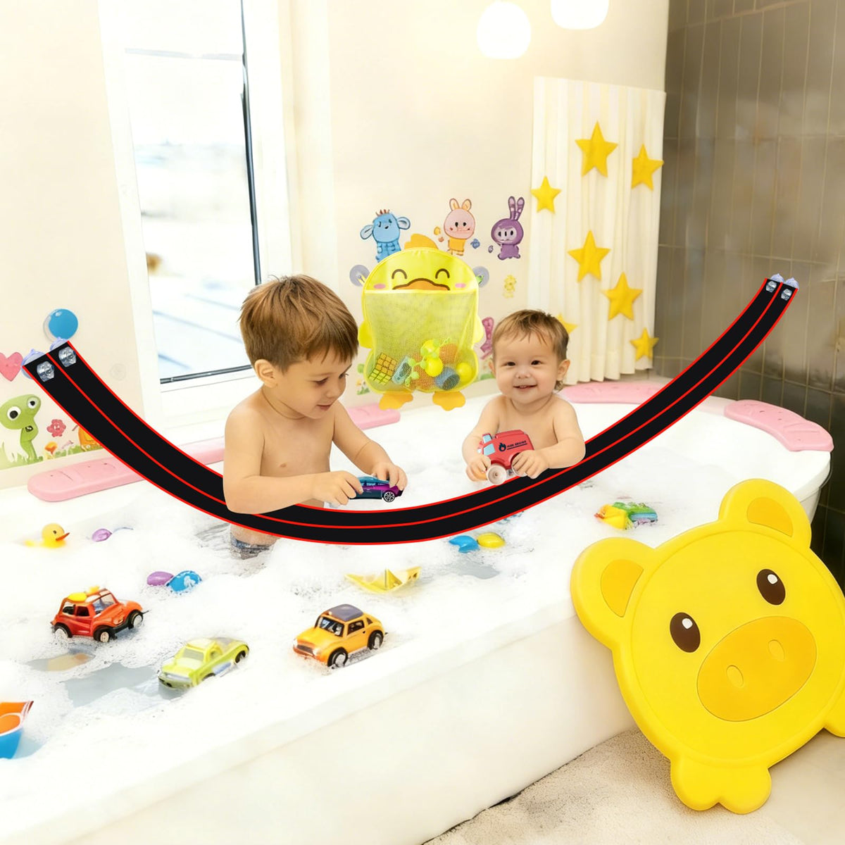 AQFR Race Car bath toy set track configuration options spark creativity.