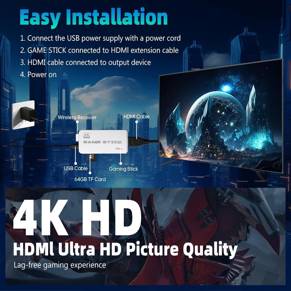 AQHH dual 2.4GHz wireless controllers for comfortable, lag-free play.