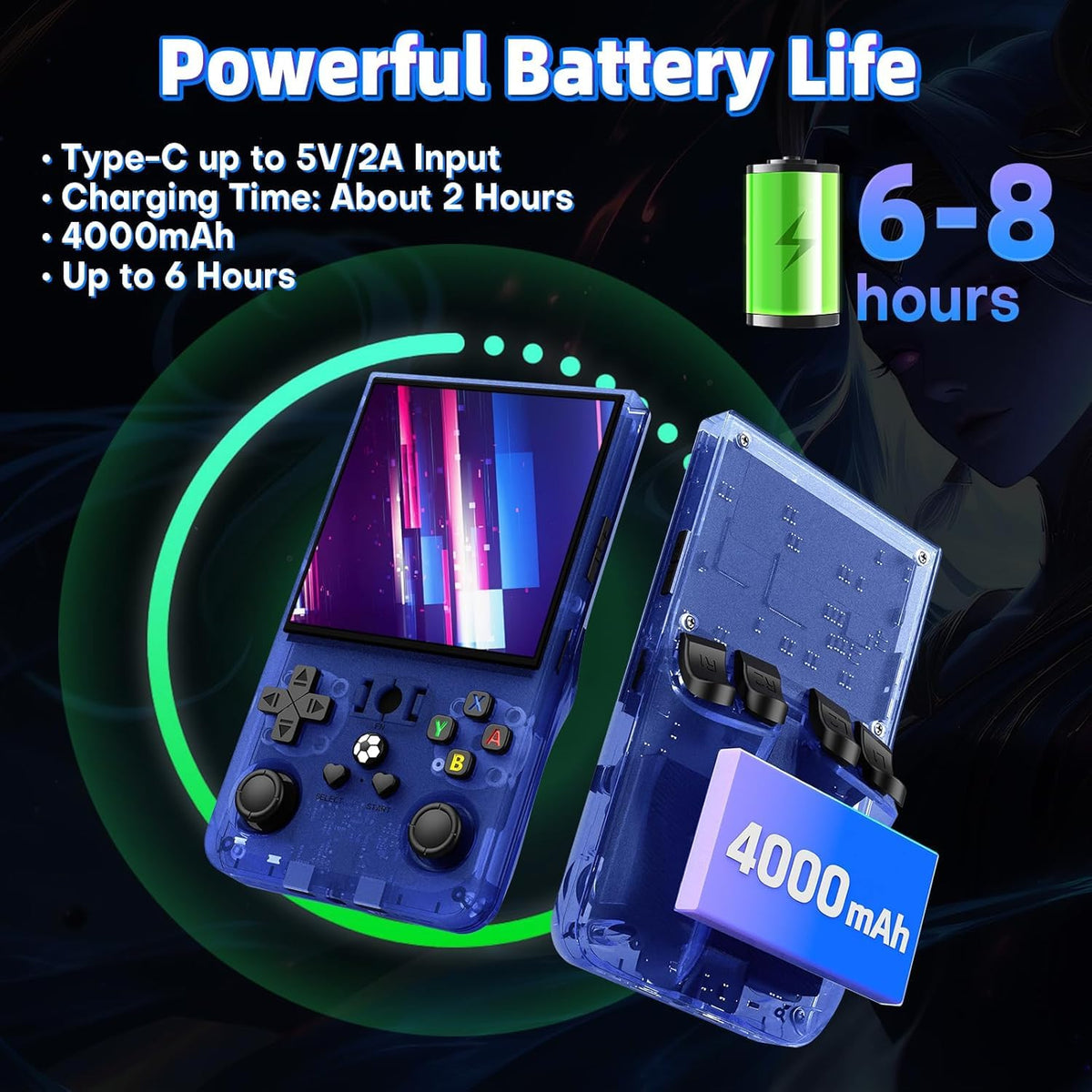 AQHH R36 Max 4000mAh battery demonstrates long play time between charges.