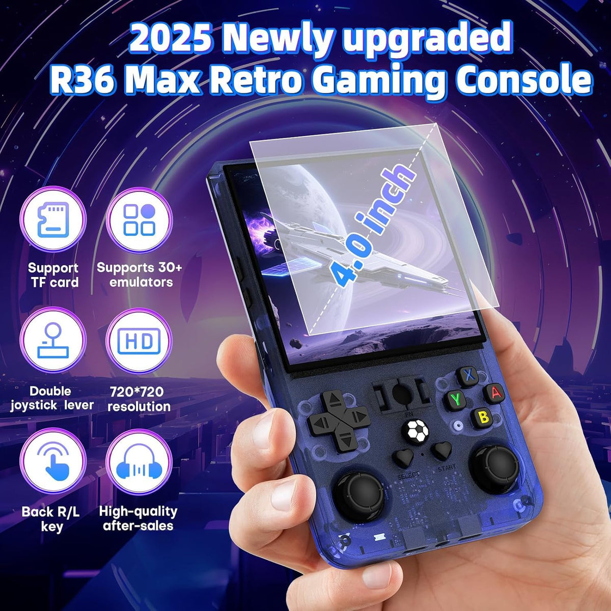 AQHH R36 Max with 4.0-inch IPS screen close-up delivers vivid game visuals.