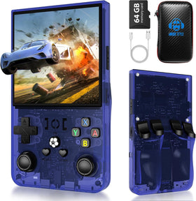 AQHH R36 Max transparent blue front view for portable retro gaming on the go.