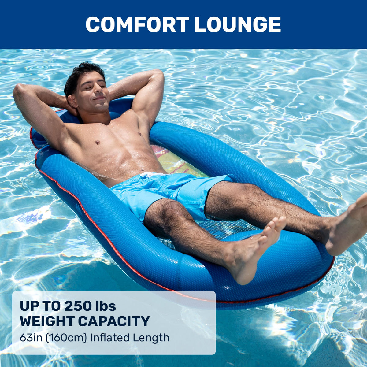 Aqua Leisure Aqua Comfort lounge side view highlighting roomy platform for one or two.