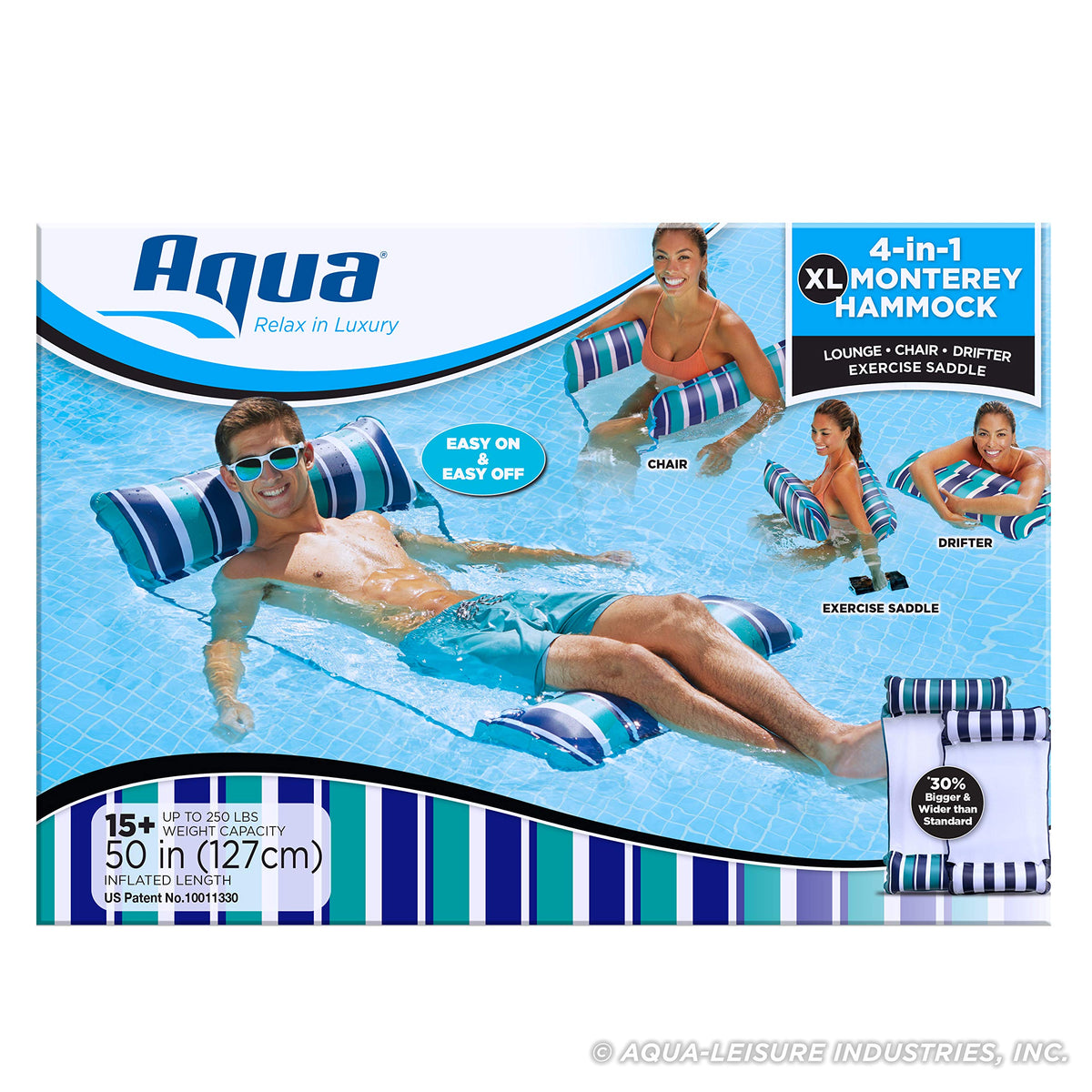 Aqua LEISURE Aqua Original Monterey Hammock XL supports up to 250 pounds.