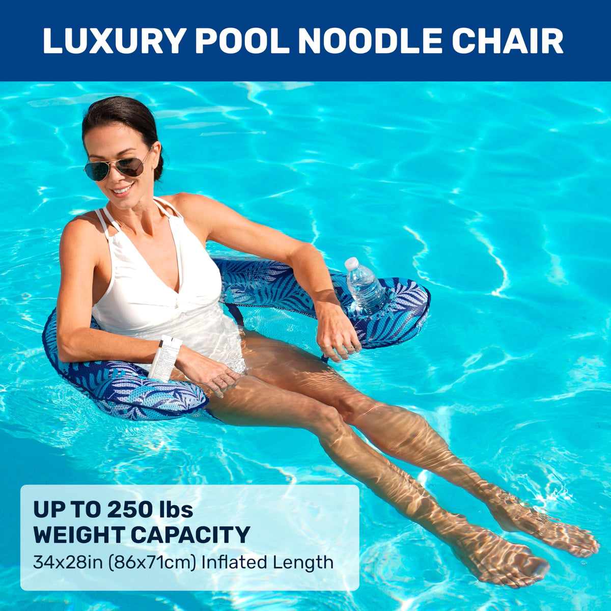 Aqua LEISURE Aqua Luxury Noodle Chair side view highlighting adjustable seat