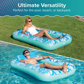 Aqua LEISURE pool lounger showing built-in cupholders