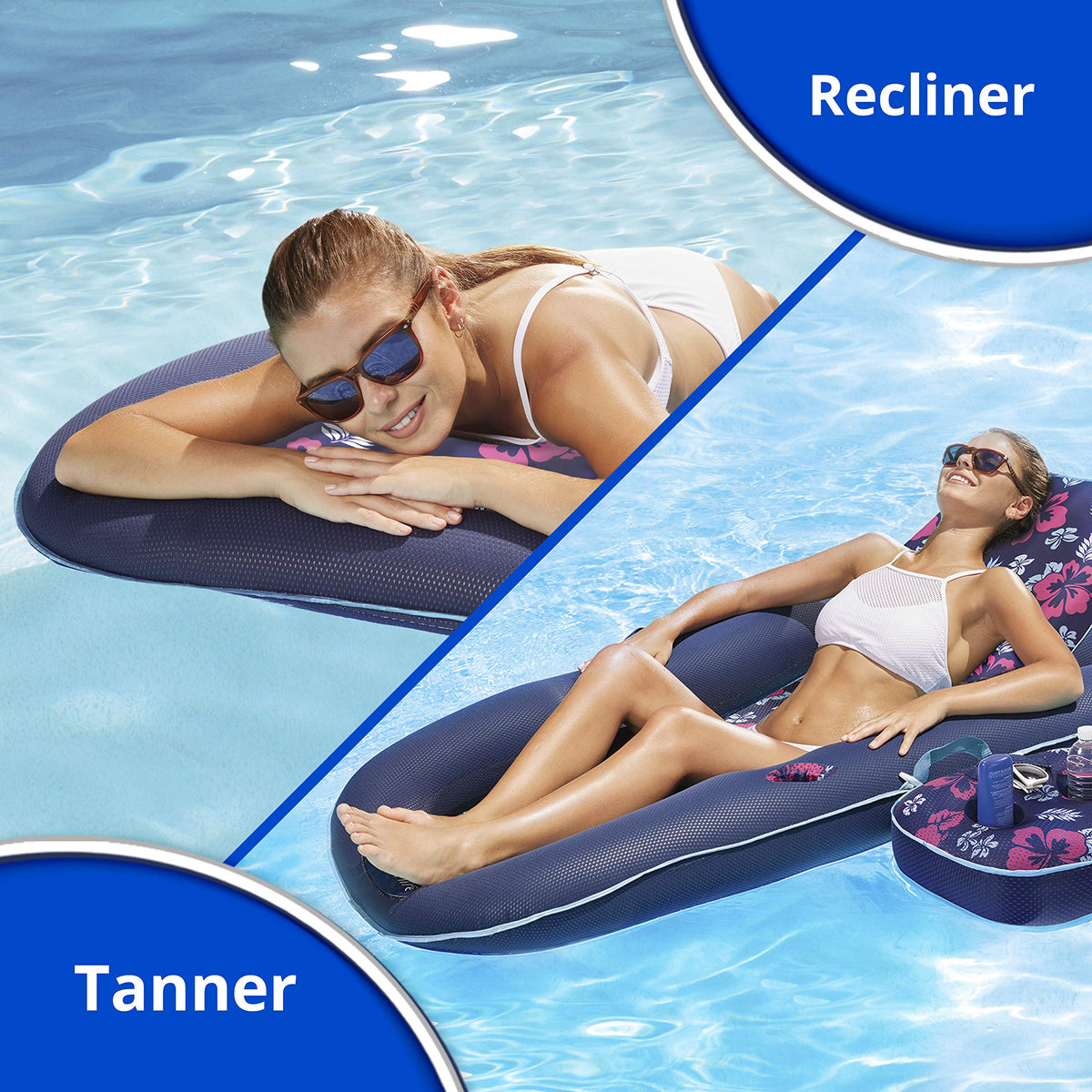 Adjustable backrest in action, enabling upright lounging or full recline for tanning.