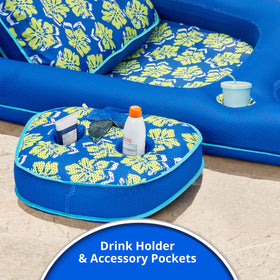 Aqua Campania Ultimate 2-in-1 Pool Float Lounge cupholder caddy keeps drinks handy.