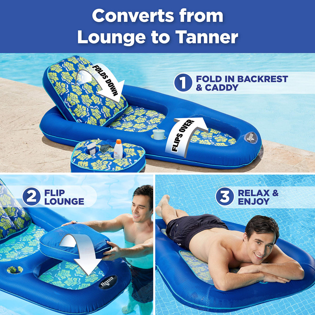 Aqua Campania Ultimate 2-in-1 Pool Float Lounge DuoLock inflation system for quick setup.