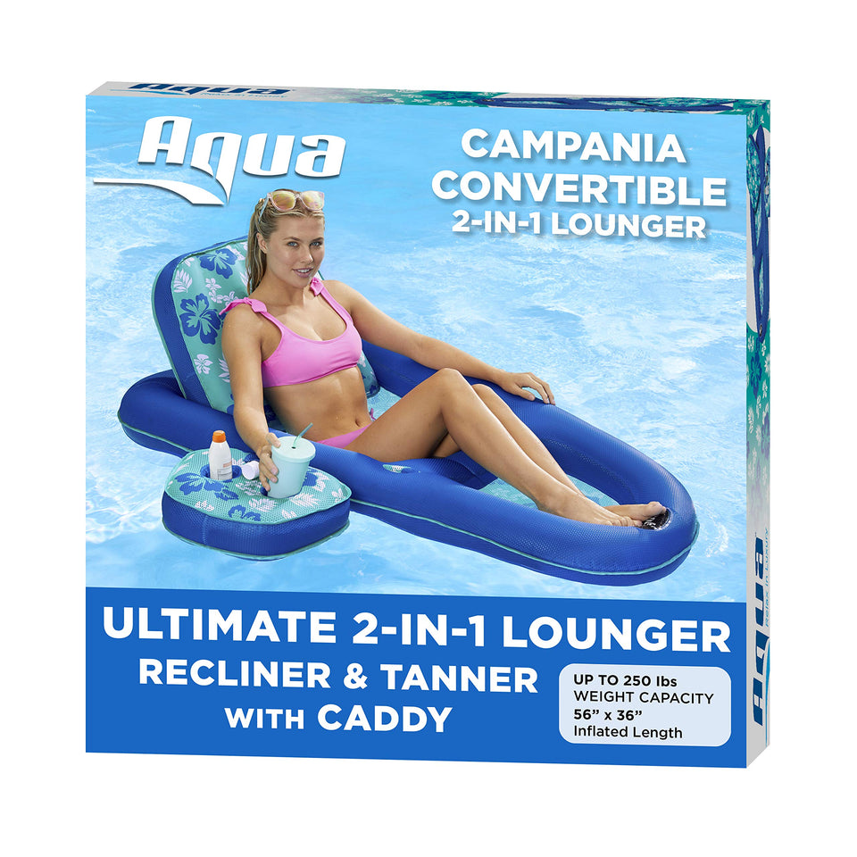 Aqua LEISURE Campania Ultimate Lounger in Teal Hibiscus, premium pool float for on-water lounging.
