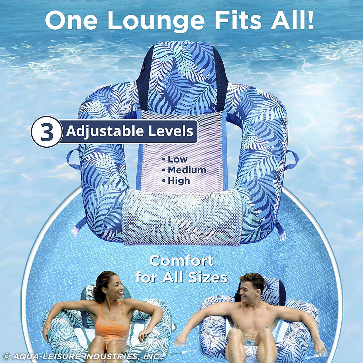 Aqua LEISURE 42x40 inch dimensions provide spacious lounging