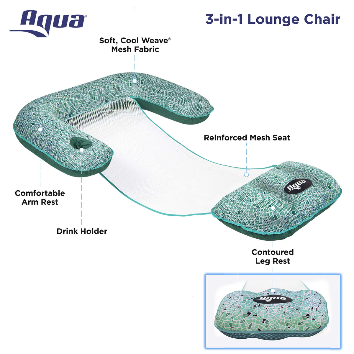 Aqua LEISURE duo-lock valve image emphasizes quick-inflate, easy portability.