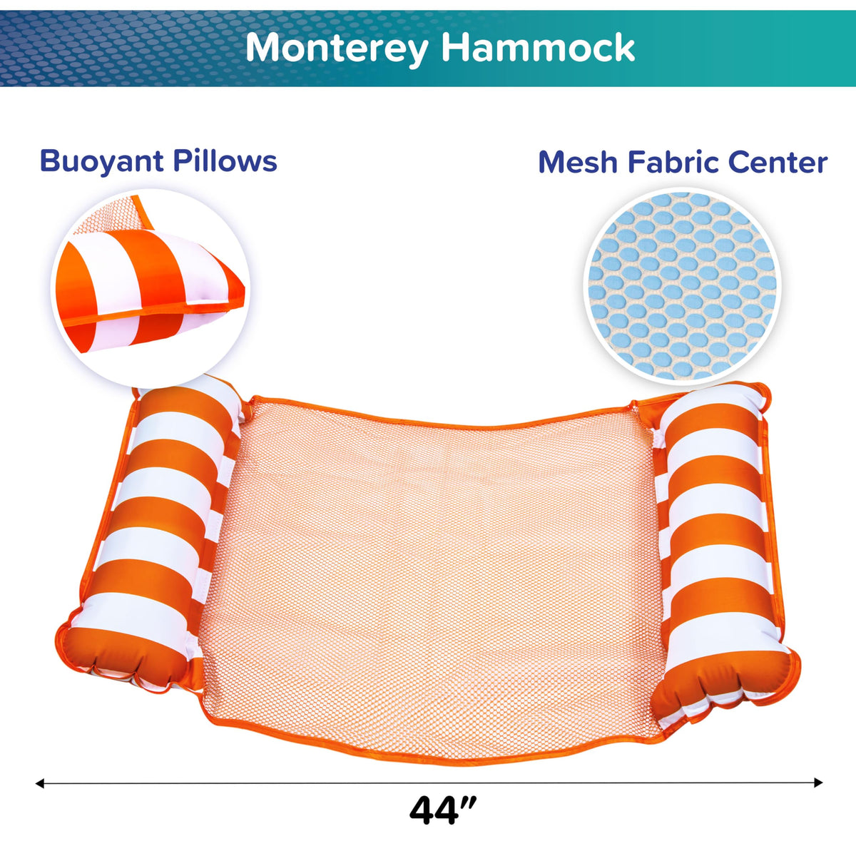Aqua Leisure Monterey Hammock 44x26 inches offers secure, spacious support.